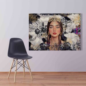 تابلو پرتره ملکه با خطاطی طلایی