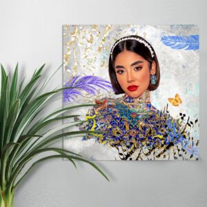 تابلو پرتره با پر و خطاطی