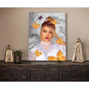 تابلو پرتره با پروانه و خطاطی