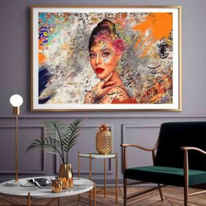 تابلو هنری با پرتره زن و تزئینات سنتی