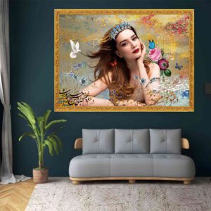 تابلو هنری با پرتره زن و الگوهای سنتی
