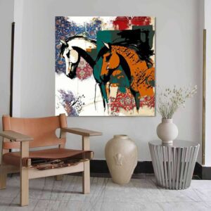 تابلو هنری با طرح اسب و خطاطی پارسی