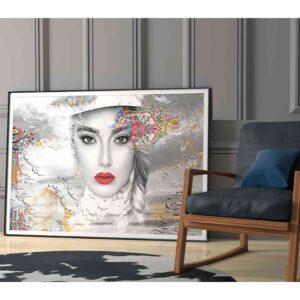 تابلو پرتره با طرح گل‌های پارسی و خطاطی سنتی