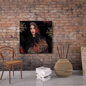 تابلو پرتره زن با تاج و خطاطی پارسی