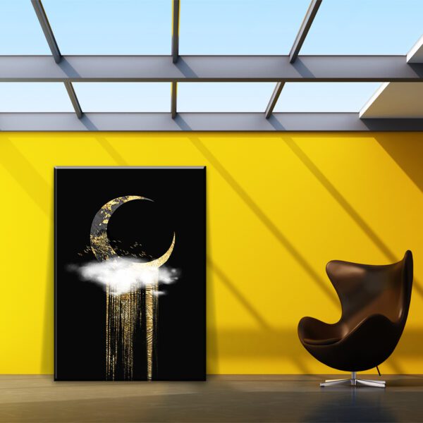 تابلو هلال ماه طلایی و ابرها