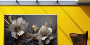 تابلو دکوراتیو بوم گل مدرن طلایی لوکس