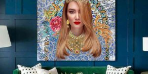تابلو بوم چاپی با پرتره و خطاطی سنتی