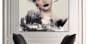 تابلو انتزاعی با طرح زن و خطاطی