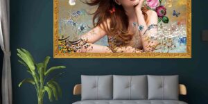 تابلو هنری با پرتره زن و الگوهای سنتی