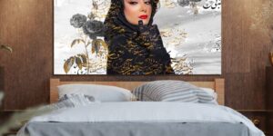 تابلو هنری با خطاطی پارسی و طرح گل‌های رز