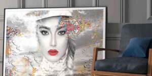 تابلو پرتره با طرح گل‌های پارسی و خطاطی سنتی