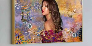 تابلو پرتره با طرح قفس پرنده و خطاطی پارسی