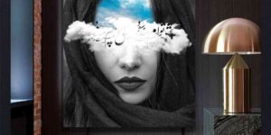 تابلو پرتره ابری با خطاطی پارسی