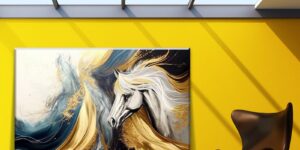 تابلو دکوراتیو اسب طلایی آب‌رنگ