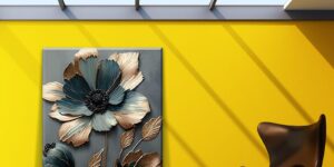 تابلو گل های فیروزه ای طلایی