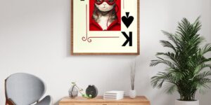 تابلو دکوراتیو کارت بازی گربه شیک