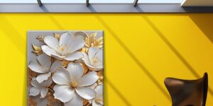 تابلو گلهای سفید طلایی برجسته